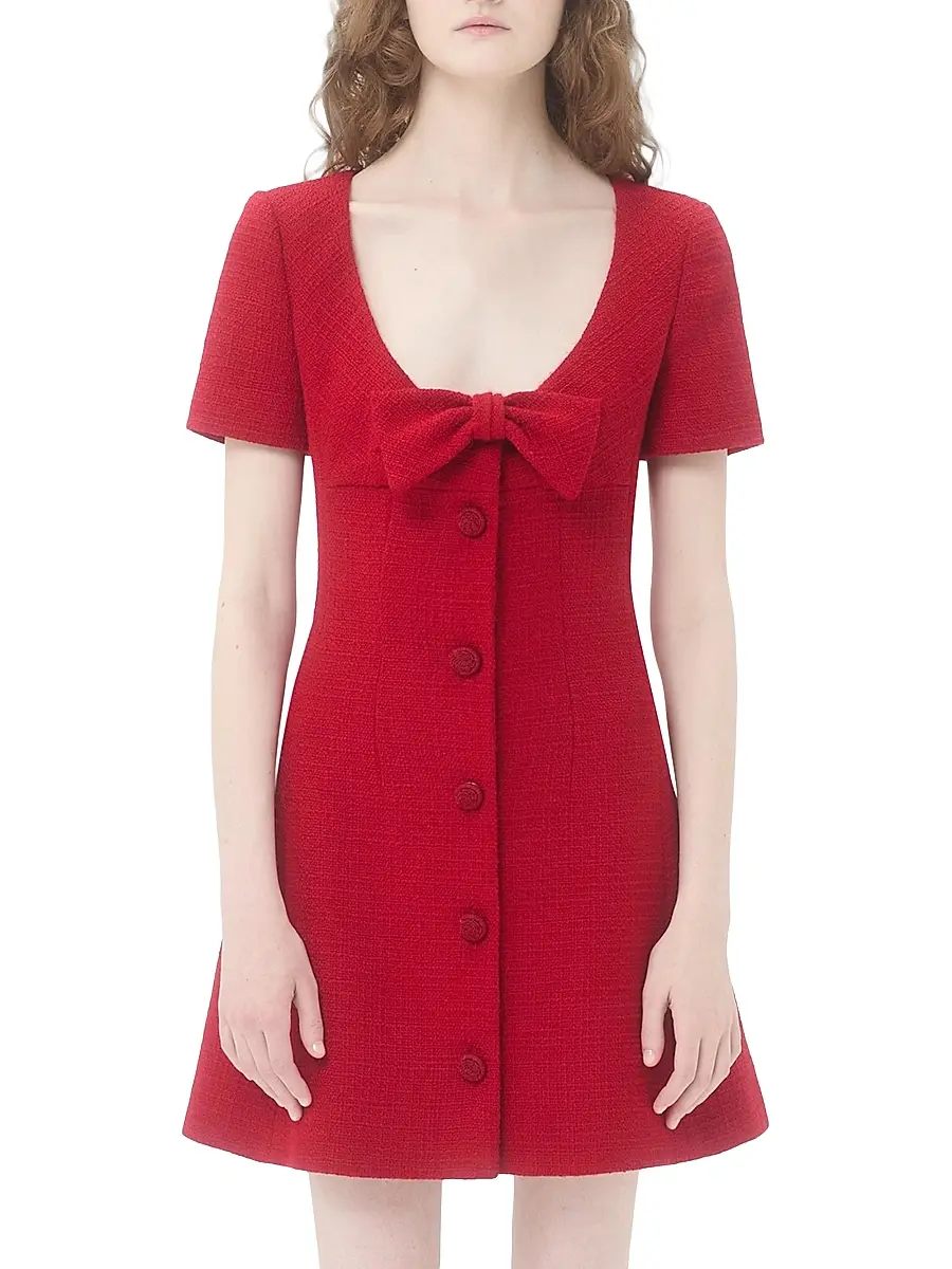 Valentino Garavani Women's Short Dress in Plain Wool Tweed - Paris | Thumbnail 2 Valentino Garavani Women's Short Dress in Plain Wool Tweed - Paris | Thumbnail 2