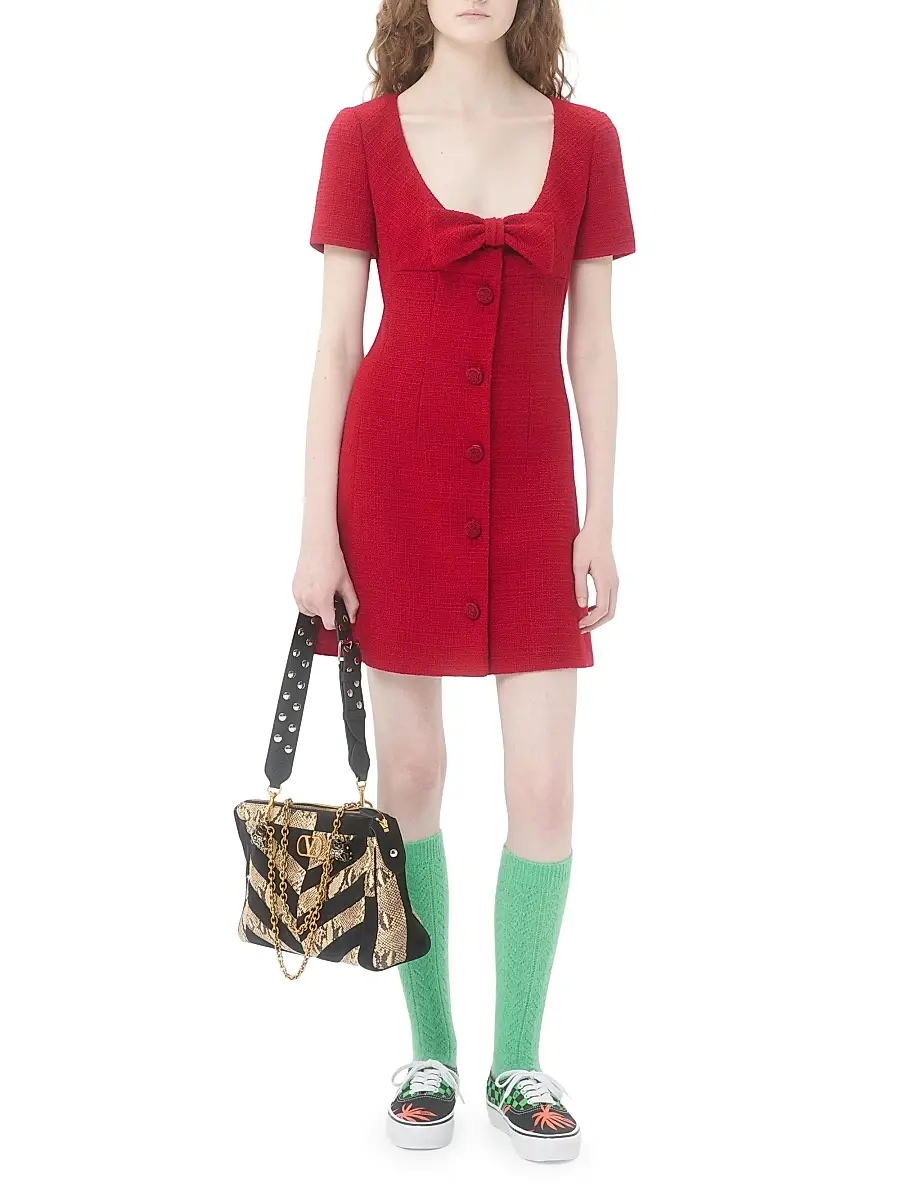 Valentino Garavani Women's Short Dress in Plain Wool Tweed - Paris | Thumbnail 7 Valentino Garavani Women's Short Dress in Plain Wool Tweed - Paris | Thumbnail 7