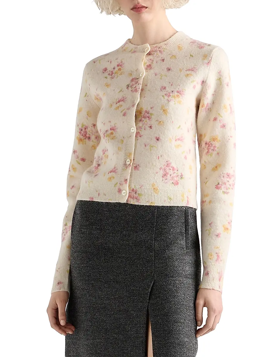 Prada Women's Floral Print Wool Cardigan - Pink | Thumbnail 2 Prada Women's Floral Print Wool Cardigan - Pink | Thumbnail 2