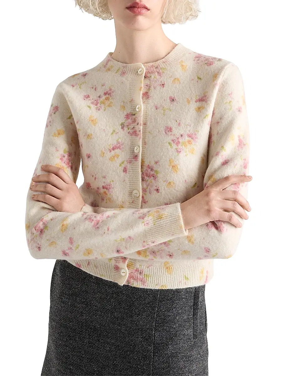 Prada Women's Floral Print Wool Cardigan - Pink | Thumbnail 3 Prada Women's Floral Print Wool Cardigan - Pink | Thumbnail 3