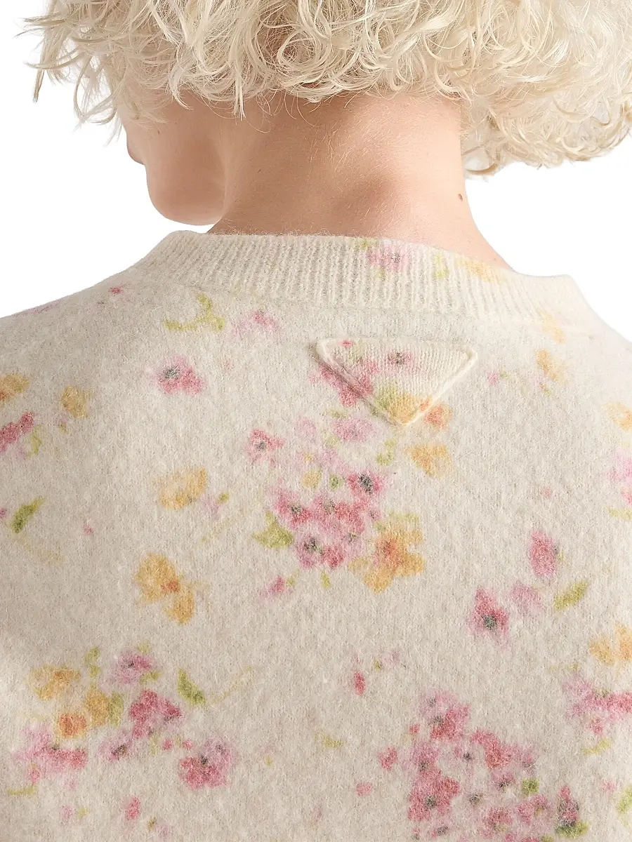 Prada Women's Floral Print Wool Cardigan - Pink | Thumbnail 4 Prada Women's Floral Print Wool Cardigan - Pink | Thumbnail 4
