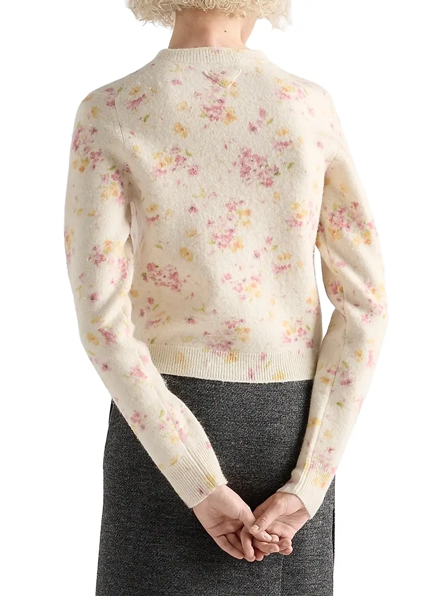 Prada Women's Floral Print Wool Cardigan - Pink | Thumbnail 5 Prada Women's Floral Print Wool Cardigan - Pink | Thumbnail 5
