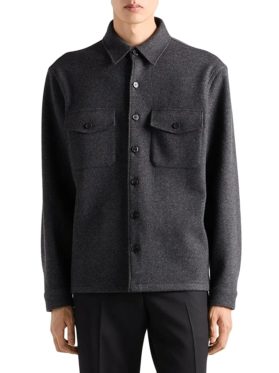 Prada Men's Wool Blend Shirt - Grey | Thumbnail 2 Prada Men's Wool Blend Shirt - Grey | Thumbnail 2