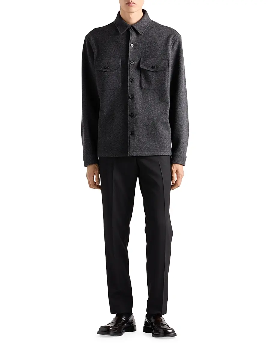 Prada Men's Wool Blend Shirt - Grey | Thumbnail 7 Prada Men's Wool Blend Shirt - Grey | Thumbnail 7