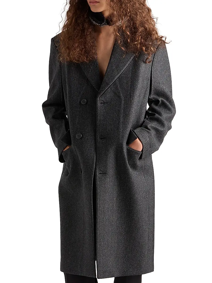 Prada Men's Single-Breasted Wool Coat - Grey | Thumbnail 2