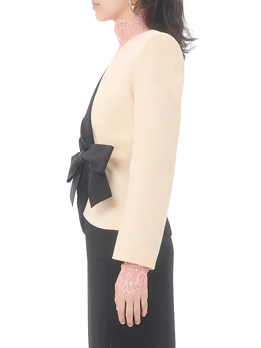 Valentino Women's Wool Crepe Jacket with Contrasting Bow - Black Birch | Thumbnail 3