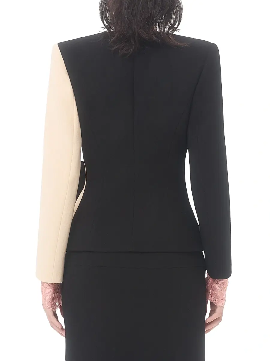 Valentino Women's Wool Crepe Jacket with Contrasting Bow - Black Birch | Thumbnail 4