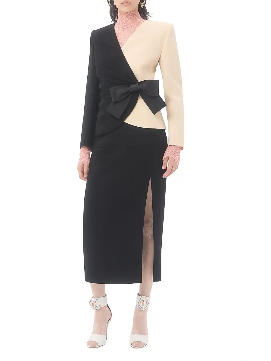 Valentino Women's Wool Crepe Jacket with Contrasting Bow - Black Birch | Thumbnail 7