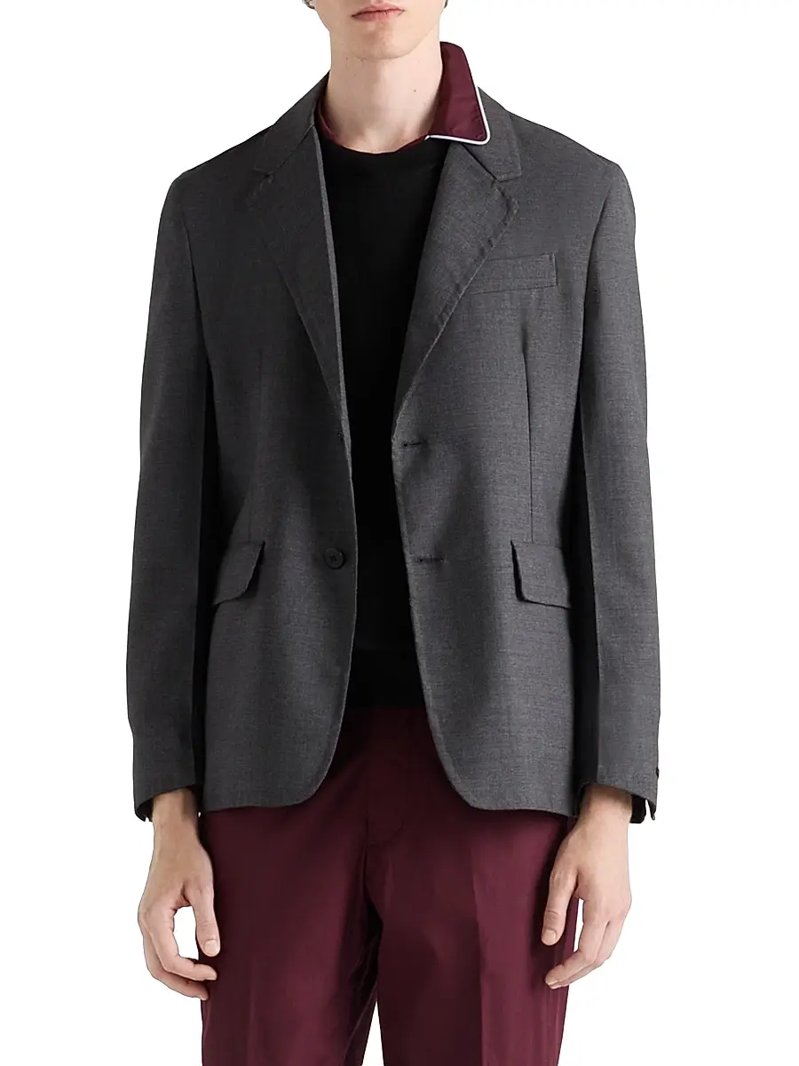 Prada Men's Single-Breasted Wool Blend Jacket - Grey | Thumbnail 2