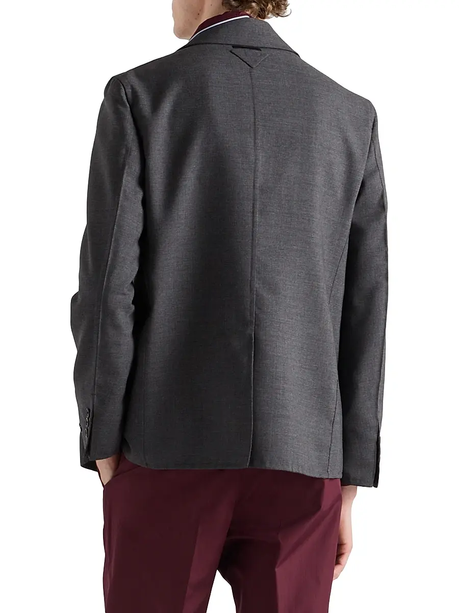 Prada Men's Single-Breasted Wool Blend Jacket - Grey | Thumbnail 3