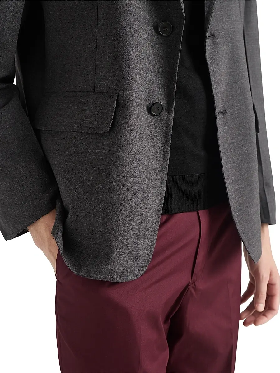 Prada Men's Single-Breasted Wool Blend Jacket - Grey | Thumbnail 5