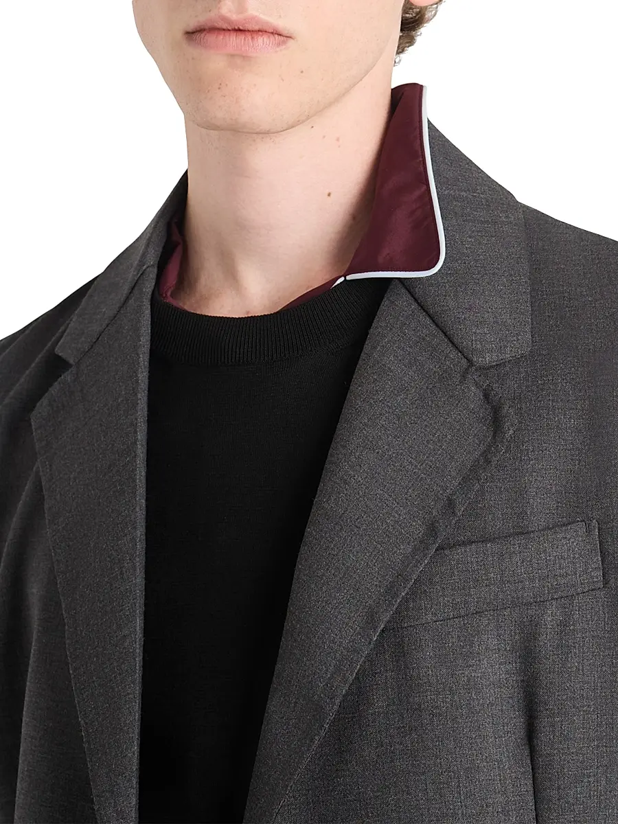 Prada Men's Single-Breasted Wool Blend Jacket - Grey | Thumbnail 6