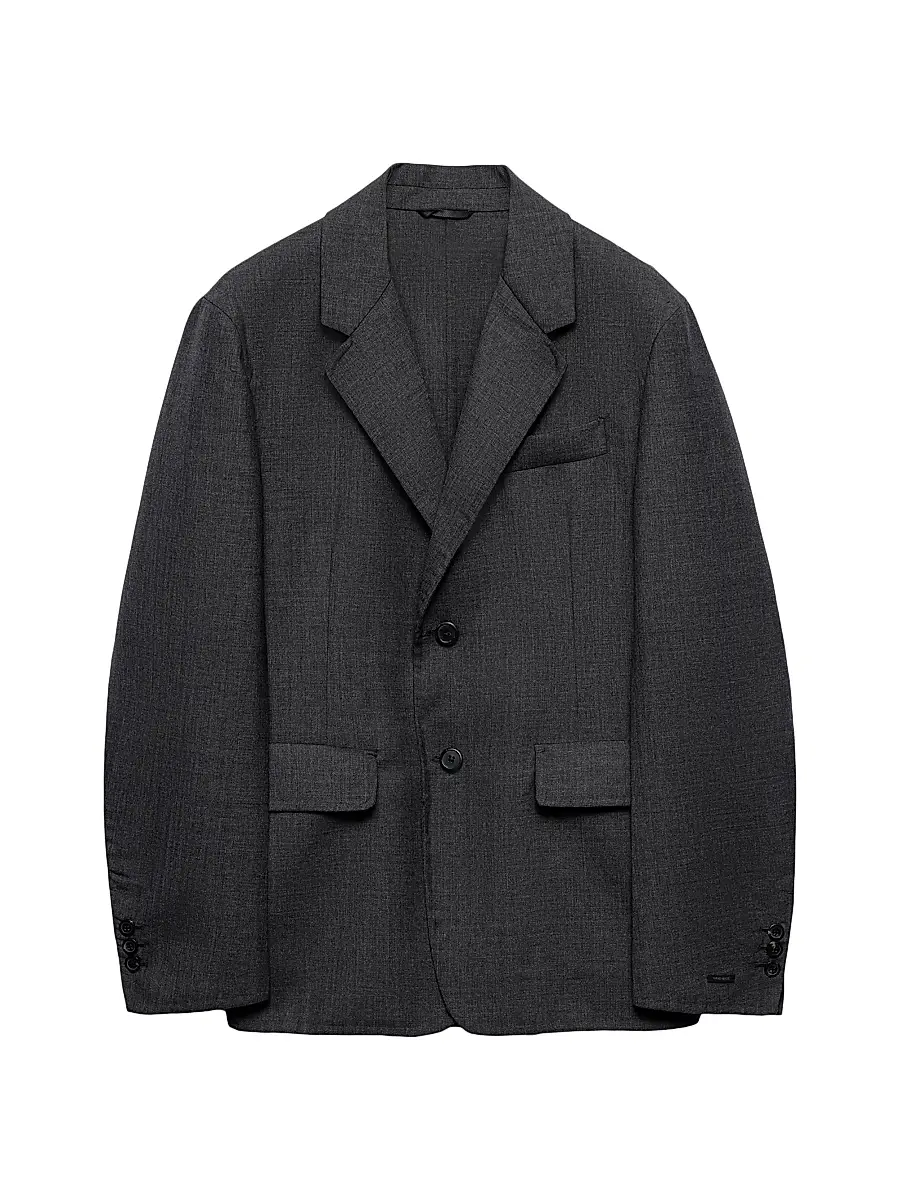 Prada Men's Single-Breasted Wool Blend Jacket - Grey | Image 1 Prada Men's Single-Breasted Wool Blend Jacket - Grey | Image 1