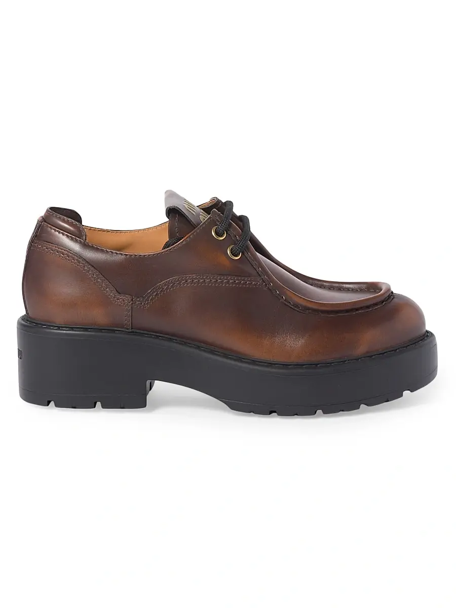 Miu Miu Women's Laced Fumé Leather Loafers - Brown | Image 1 Miu Miu Women's Laced Fumé Leather Loafers - Brown | Image 1