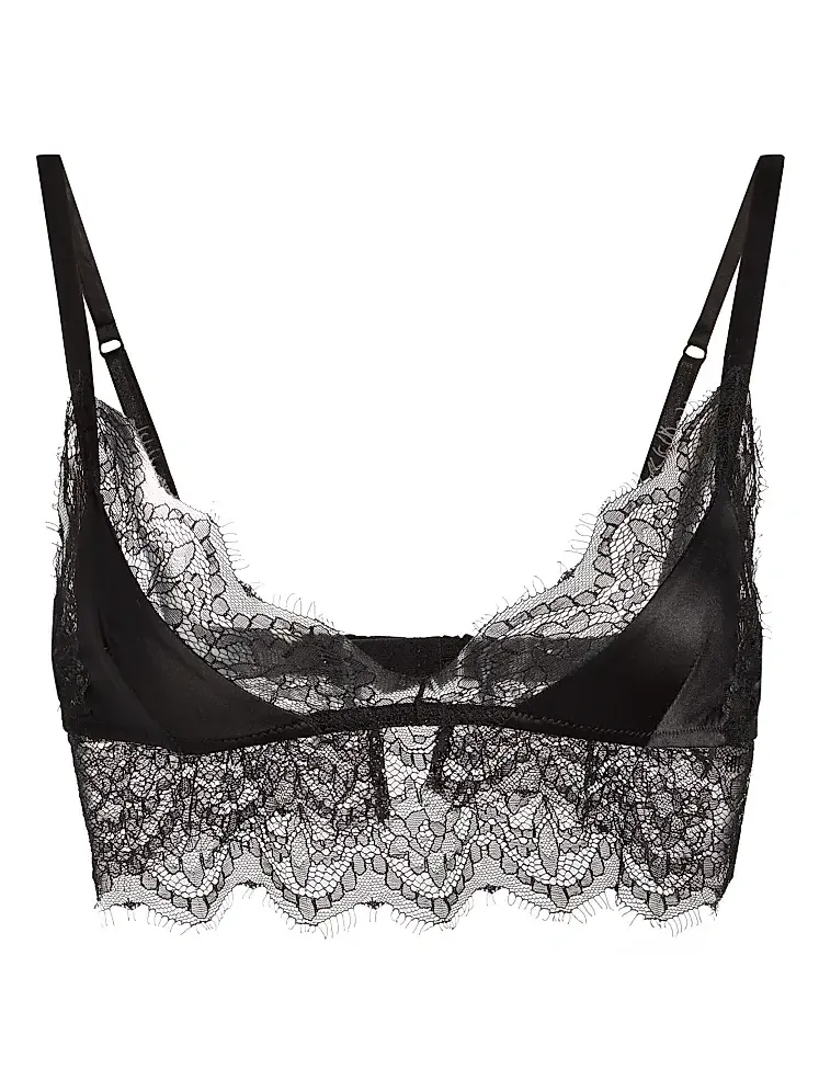 Women's Satin & Lace Bralette - Black