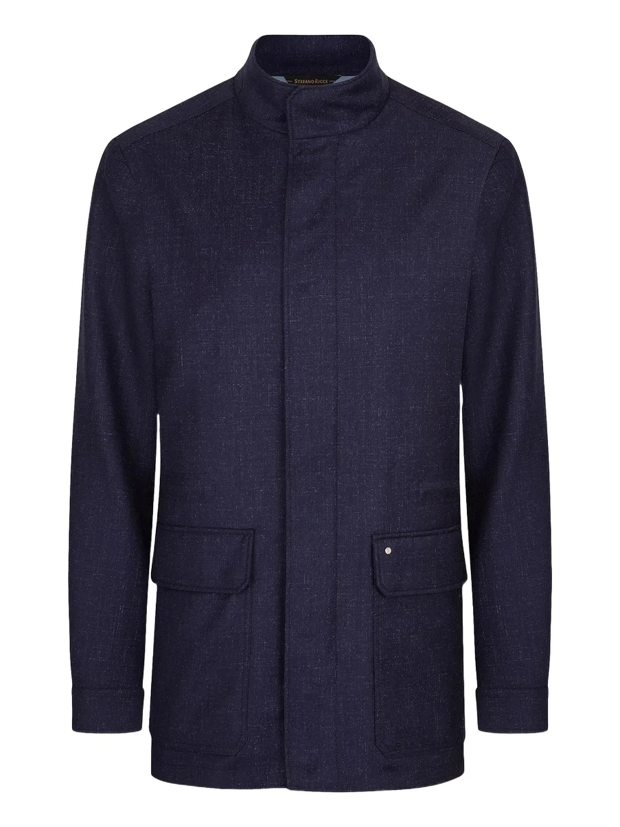 Men's Field Jacket in Fine Wool and Silk Blend - Saphire Blue
