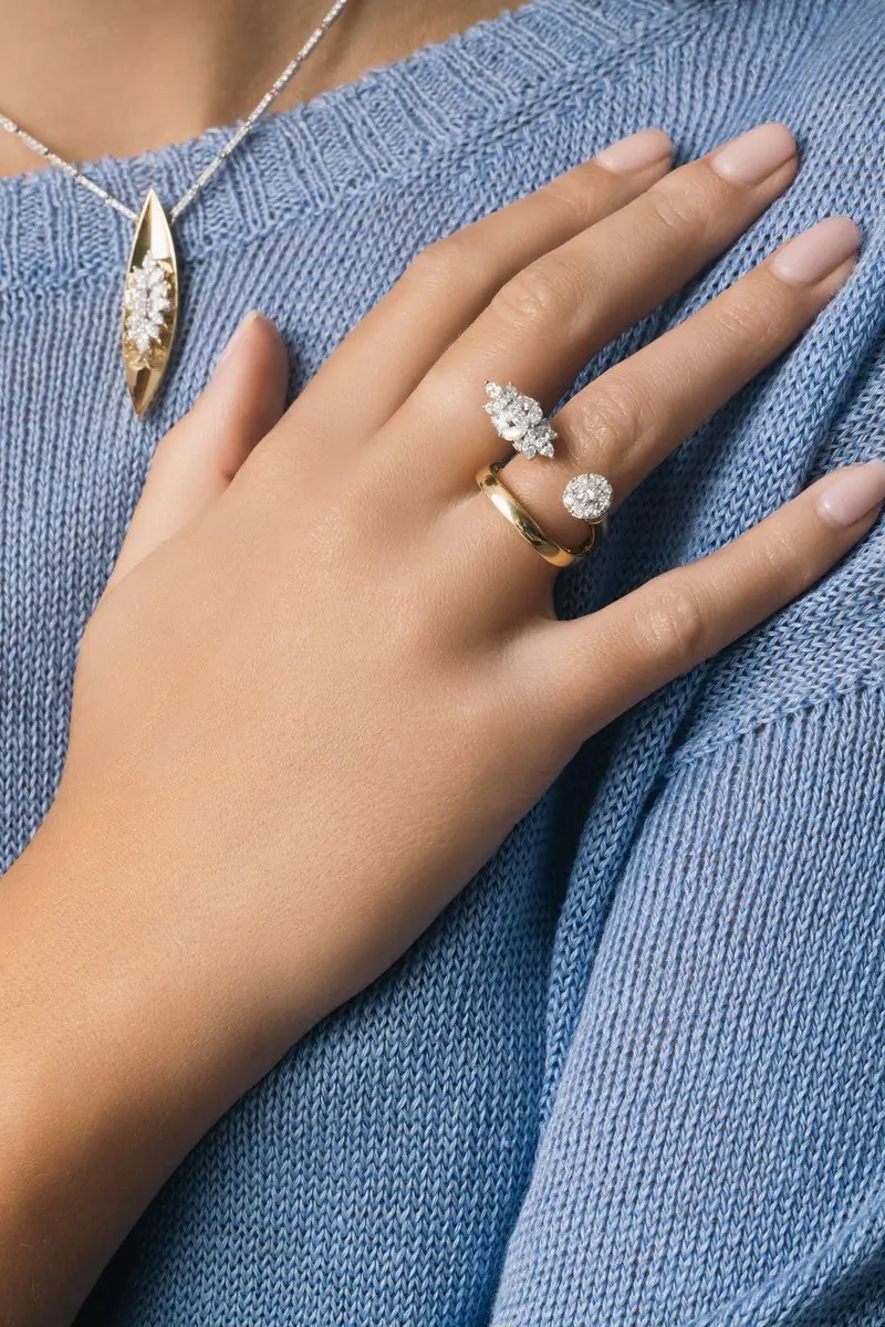 YEPREM Diamond Two Sided Open Ring | Thumbnail 3