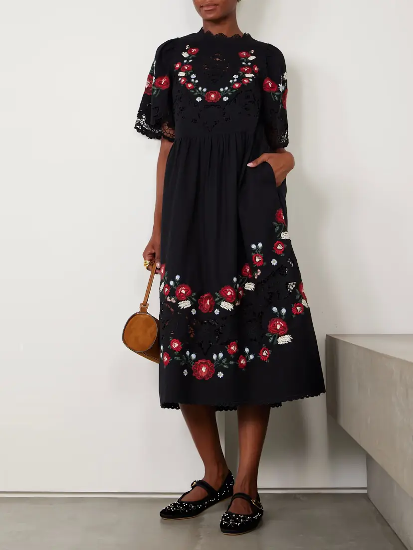 Sea Rosaline Embroidered Broderie Anglaise Cotton And Linen-blend Midi Dress | Thumbnail 2 Sea Rosaline Embroidered Broderie Anglaise Cotton And Linen-blend Midi Dress | Thumbnail 2