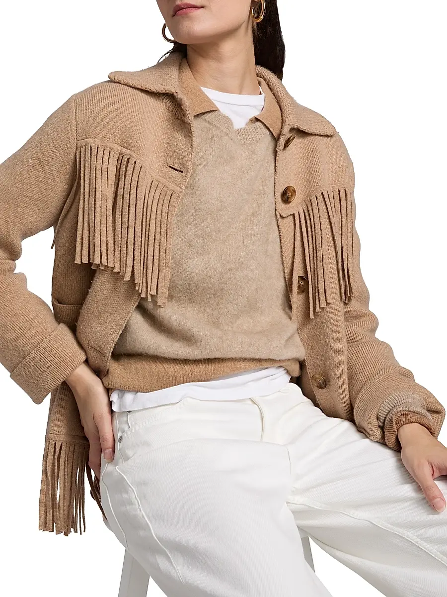 Guest in Residence Women's Western Fringe Wool-Cashmere Jacket - Dune | Thumbnail 6 Guest in Residence Women's Western Fringe Wool-Cashmere Jacket - Dune | Thumbnail 6