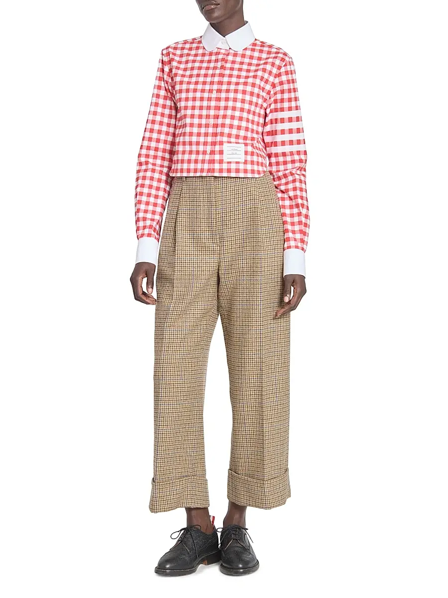 Thom Browne Women's Gingham Checked Cotton Crop Shirt - Red | Thumbnail 2 Thom Browne Women's Gingham Checked Cotton Crop Shirt - Red | Thumbnail 2