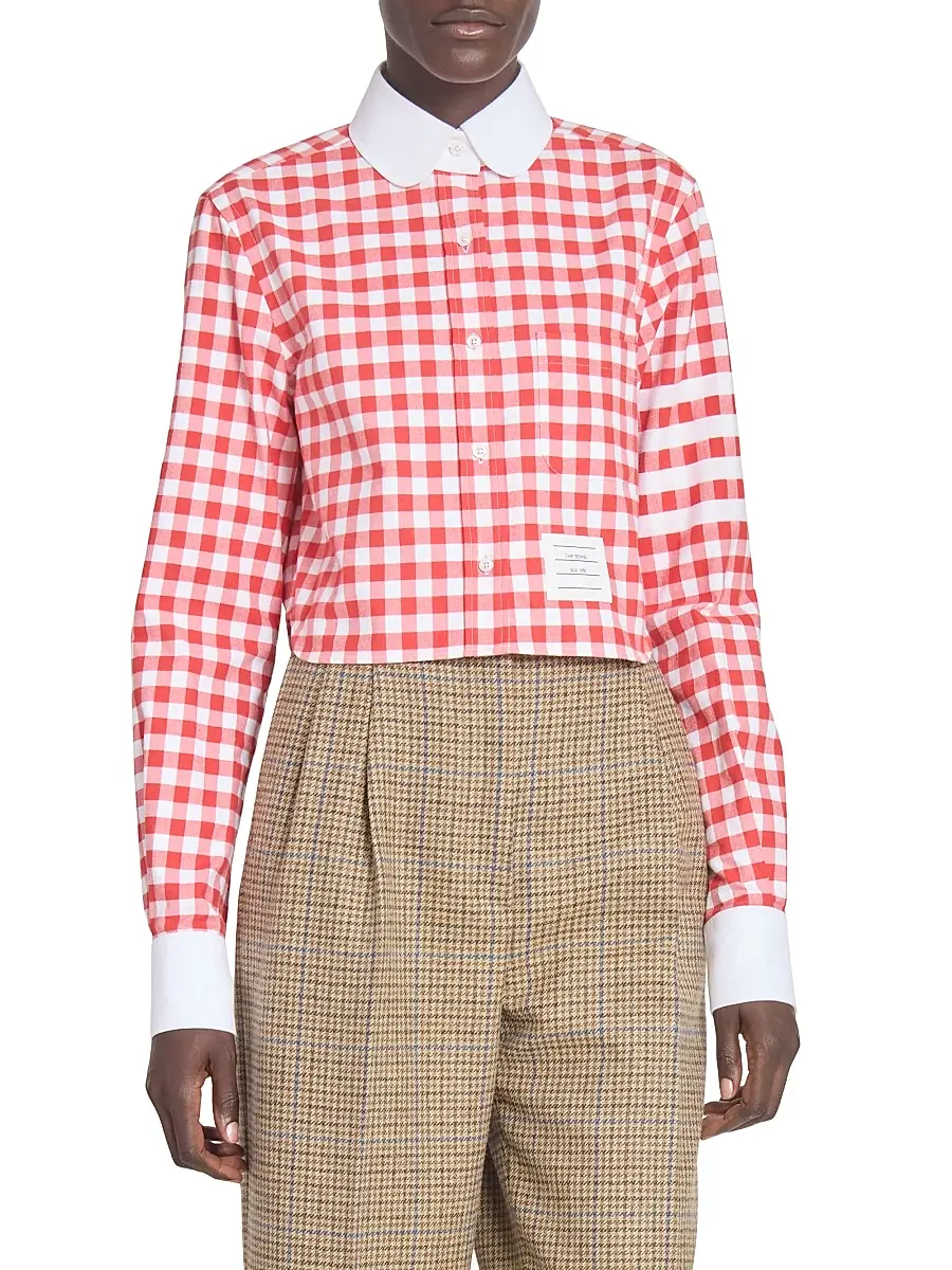 Thom Browne Women's Gingham Checked Cotton Crop Shirt - Red | Thumbnail 3 Thom Browne Women's Gingham Checked Cotton Crop Shirt - Red | Thumbnail 3
