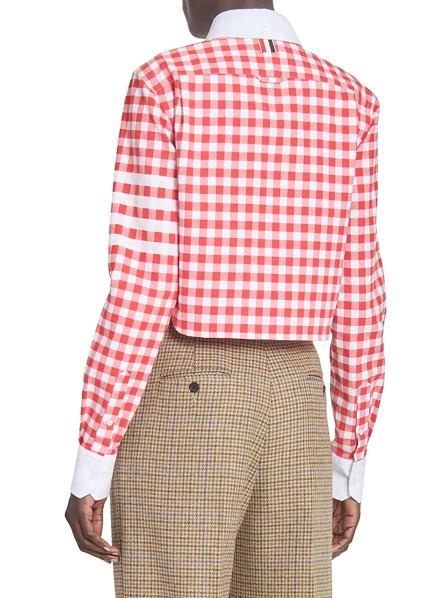 Thom Browne Women's Gingham Checked Cotton Crop Shirt - Red | Thumbnail 5 Thom Browne Women's Gingham Checked Cotton Crop Shirt - Red | Thumbnail 5