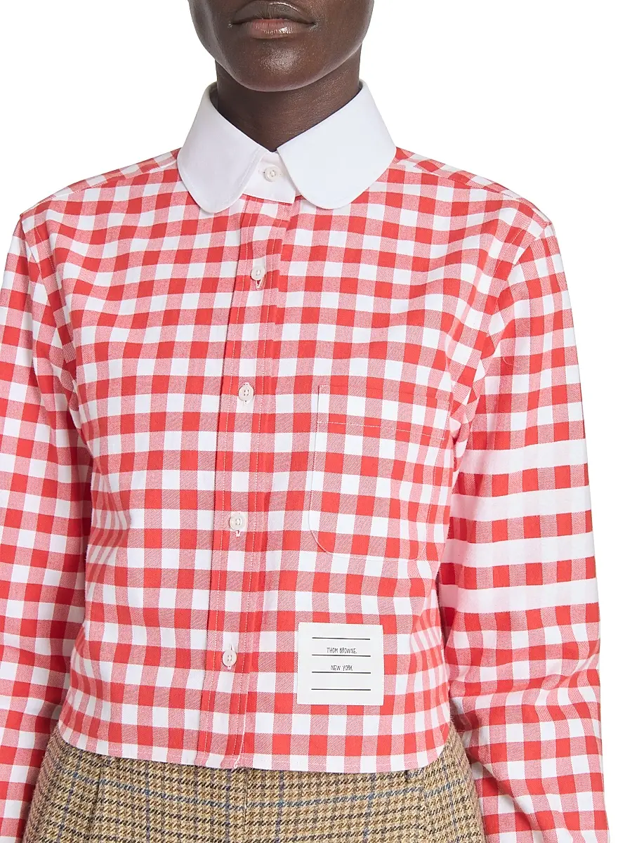 Thom Browne Women's Gingham Checked Cotton Crop Shirt - Red | Thumbnail 6 Thom Browne Women's Gingham Checked Cotton Crop Shirt - Red | Thumbnail 6