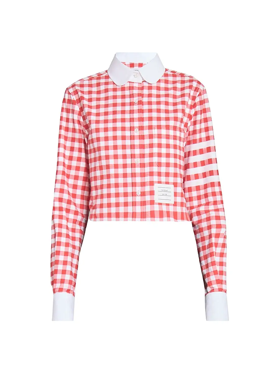 Women's Gingham Checked Cotton Crop Shirt - Red Women's Gingham Checked Cotton Crop Shirt - Red