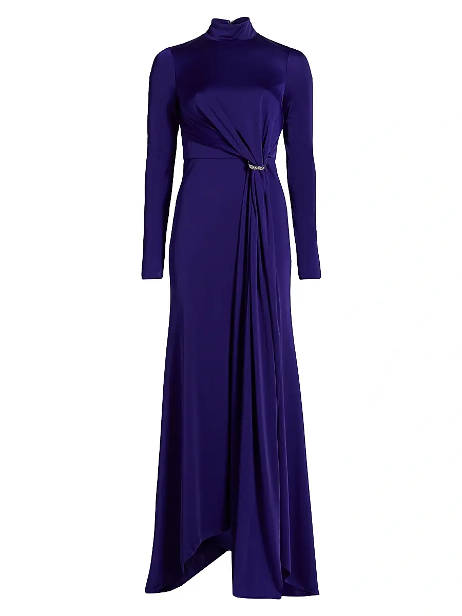 Halston Women's Mya Hardware-Accented Jersey Long-Sleeve Dress - Blue Violet - Size 2 | Image 1 Halston Women's Mya Hardware-Accented Jersey Long-Sleeve Dress - Blue Violet - Size 2 | Image 1
