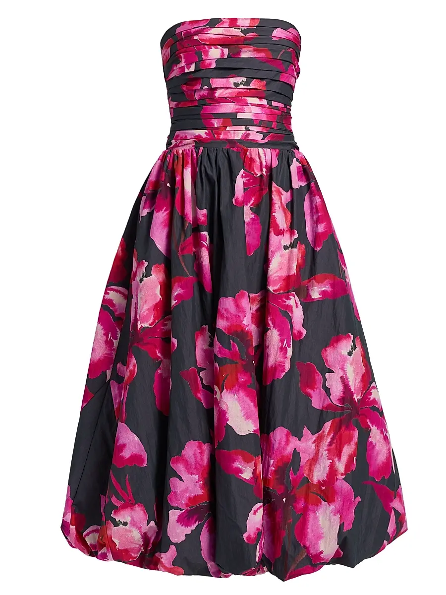 AMUR Women's Helena Floral Bubble-Hem Midi-Dress - Rosewood Flora | Image 1 AMUR Women's Helena Floral Bubble-Hem Midi-Dress - Rosewood Flora | Image 1