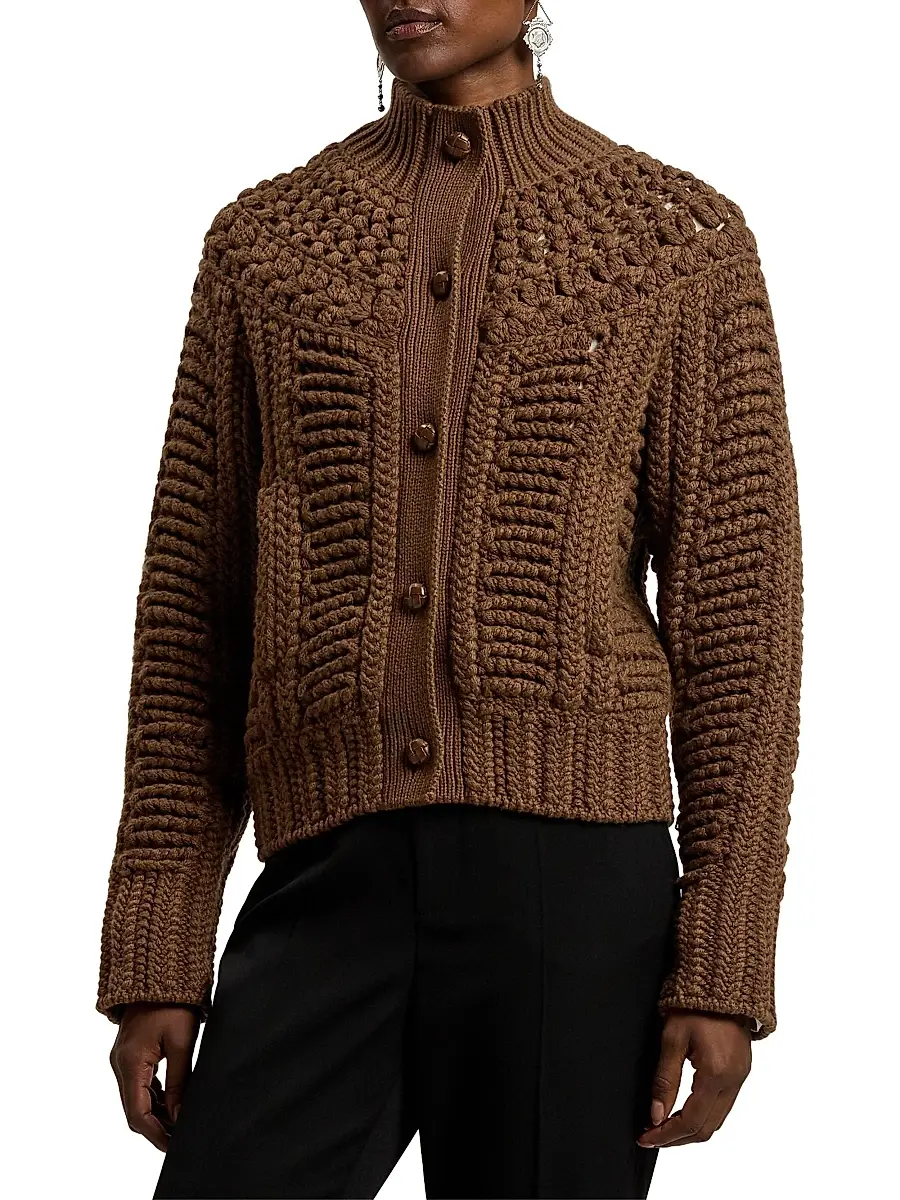 Ralph Lauren Collection Women's Mixed Stitch Cashmere Cardigan - Cognac | Thumbnail 3 Ralph Lauren Collection Women's Mixed Stitch Cashmere Cardigan - Cognac | Thumbnail 3