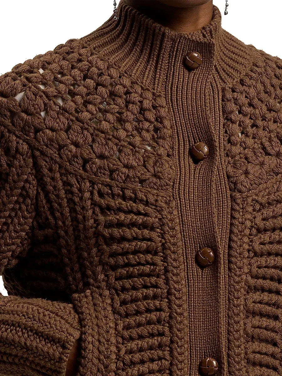 Ralph Lauren Collection Women's Mixed Stitch Cashmere Cardigan - Cognac | Thumbnail 5 Ralph Lauren Collection Women's Mixed Stitch Cashmere Cardigan - Cognac | Thumbnail 5
