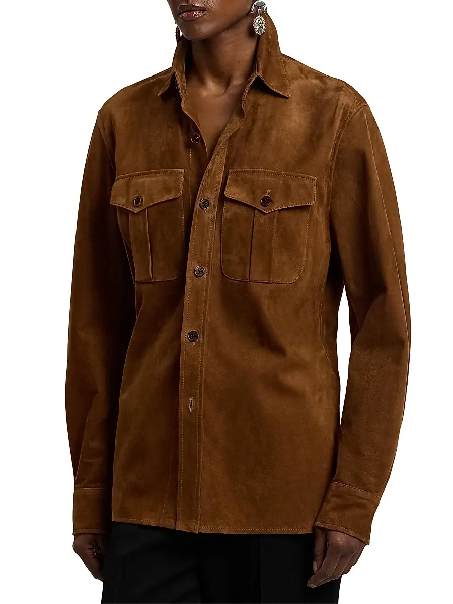 Ralph Lauren Collection Women's Landry Lightweight Suede Shirt - Cognac | Thumbnail 4 Ralph Lauren Collection Women's Landry Lightweight Suede Shirt - Cognac | Thumbnail 4