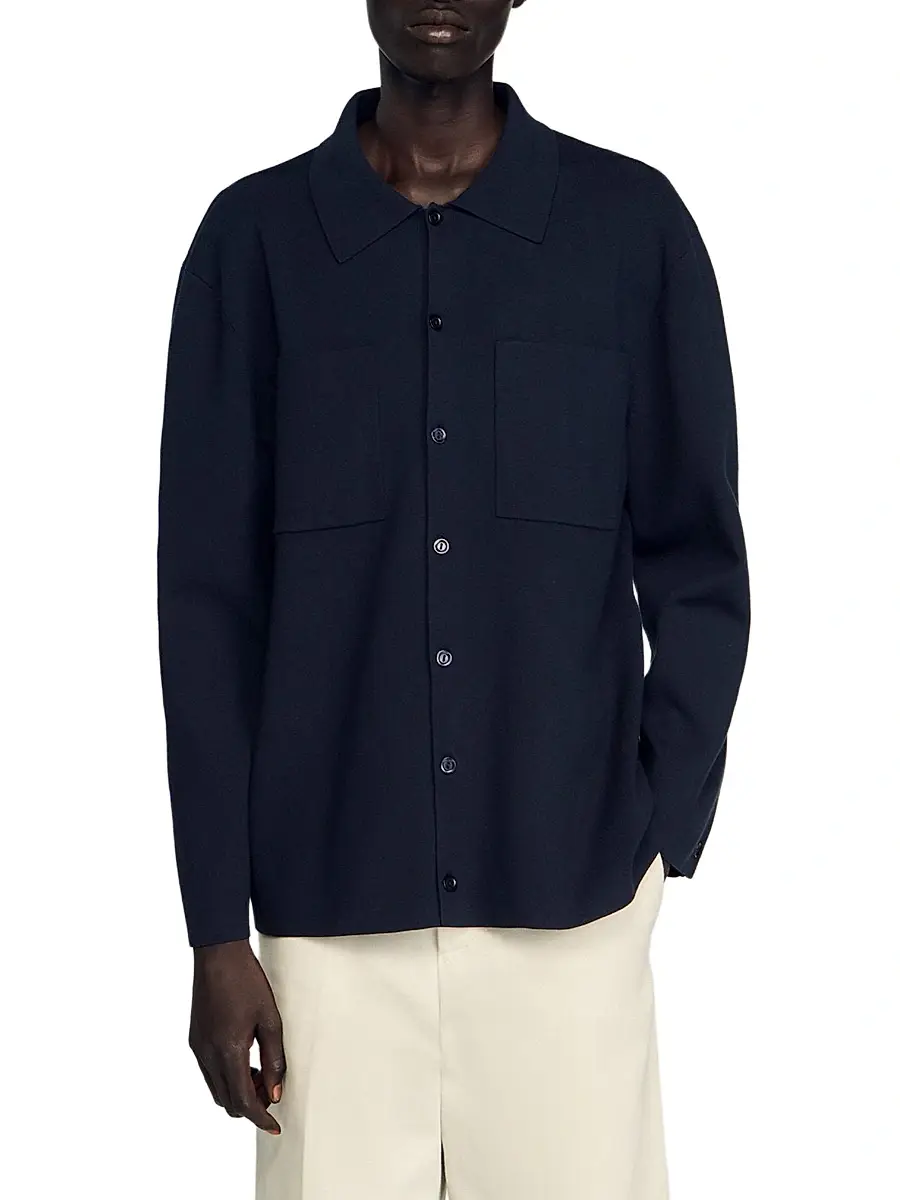 Sandro Men's Knit Jacket - Navy Blue | Thumbnail 2 Sandro Men's Knit Jacket - Navy Blue | Thumbnail 2