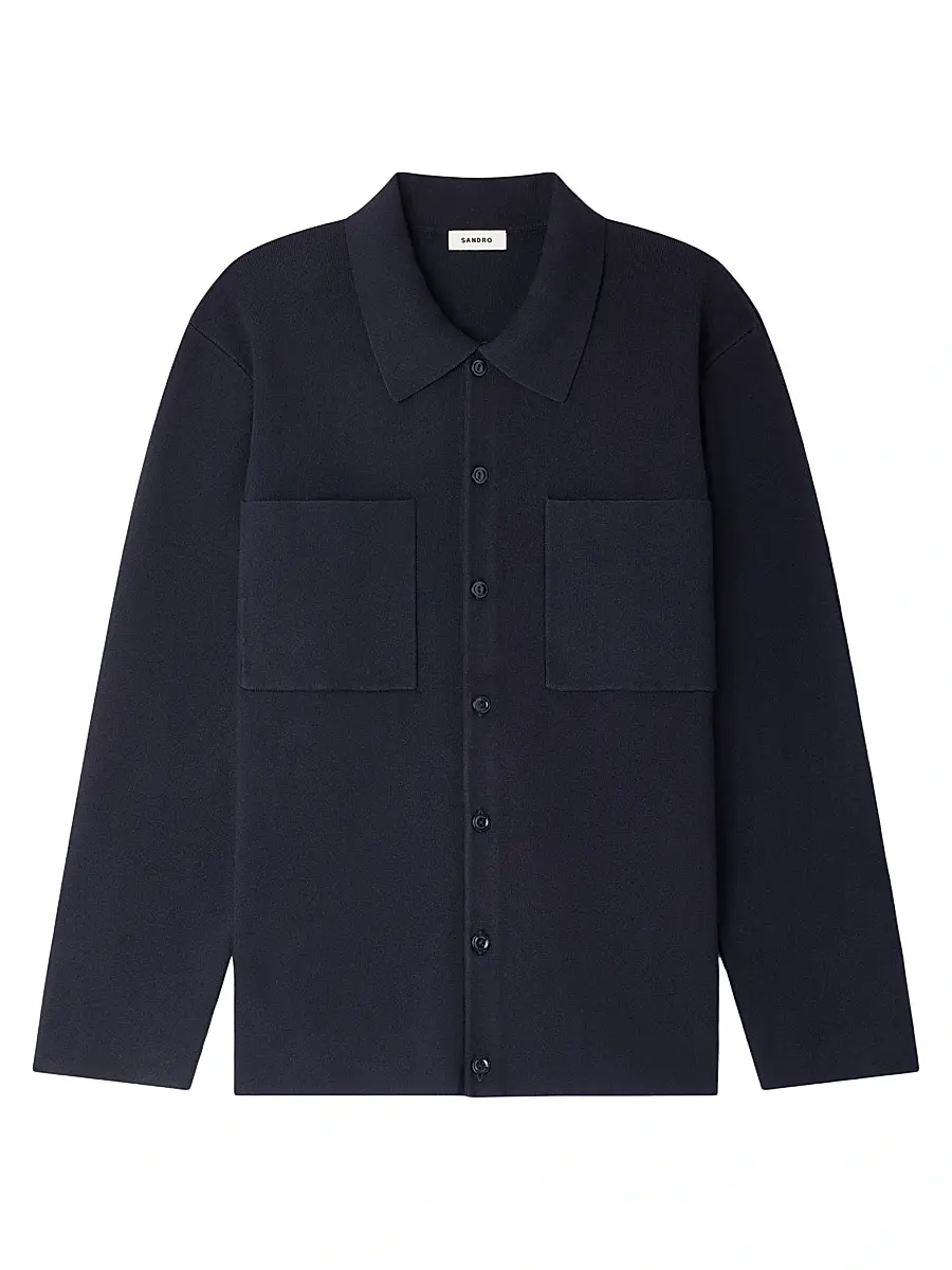 Sandro Men's Knit Jacket - Navy Blue | Image 1 Sandro Men's Knit Jacket - Navy Blue | Image 1