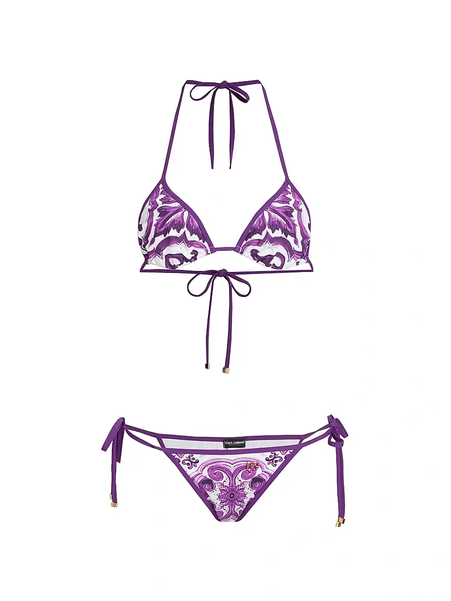 Dolce & Gabbana Women's Majolica Triangle Bikini - Mix Maiolica Viola | Image 1 Dolce & Gabbana Women's Majolica Triangle Bikini - Mix Maiolica Viola | Image 1