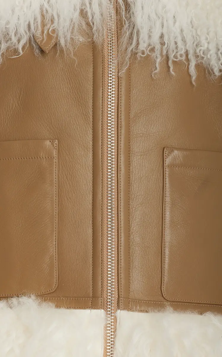 Michael Kors Collection Shearling-Trimmed Leather Moto Jacket | Thumbnail 3