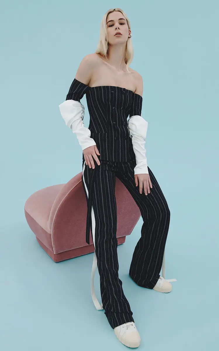Hellessy Pelicano Pinstriped Ruched Off-The-Shoulder Jacket | Thumbnail 4