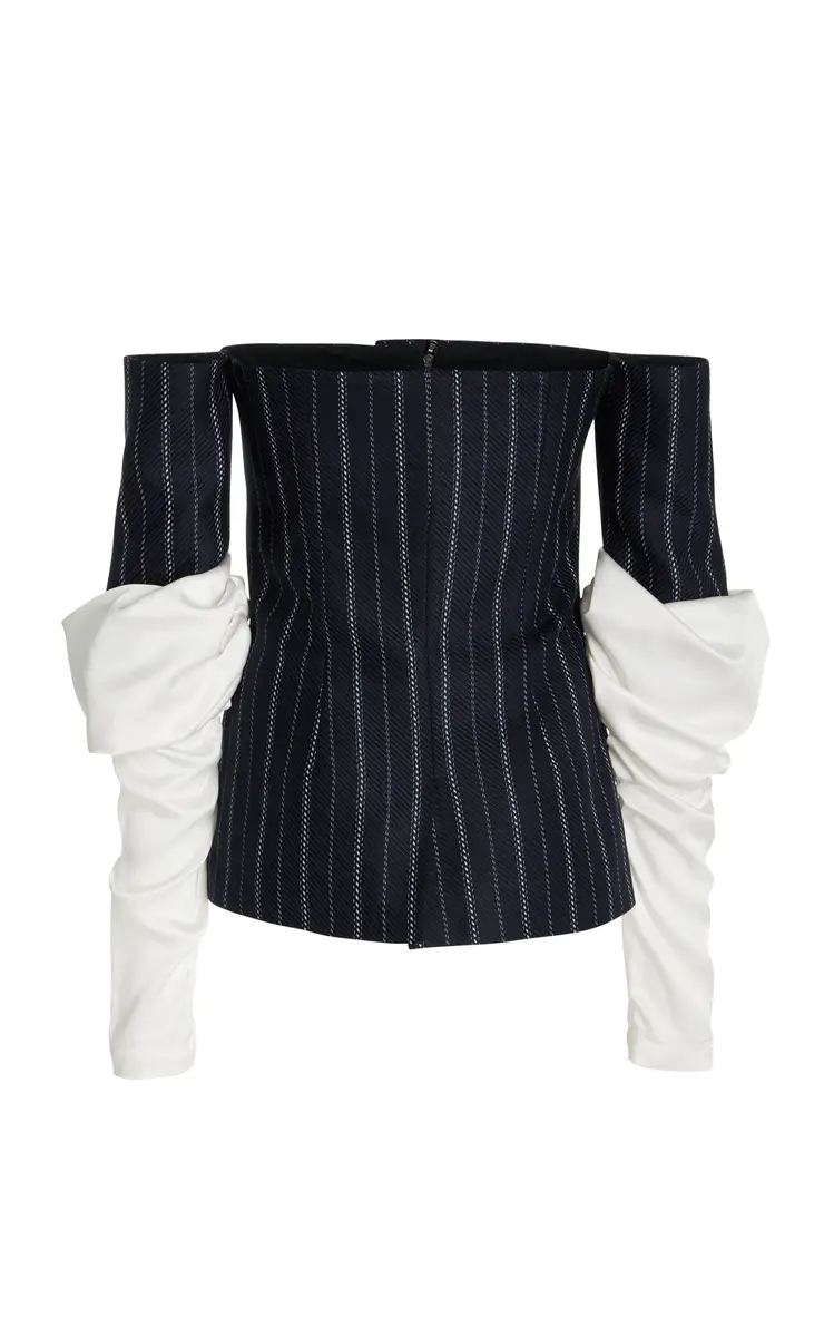 Hellessy Pelicano Pinstriped Ruched Off-The-Shoulder Jacket | Thumbnail 5