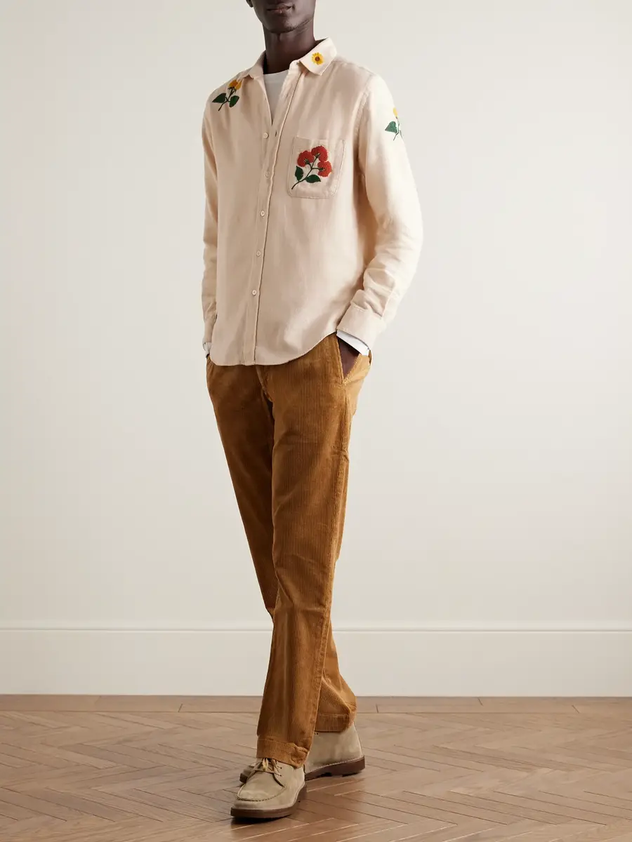 Portuguese Flannel Embroidered Organic Cotton-Flannel Shirt - Men | Thumbnail 2