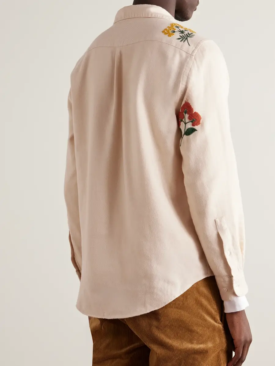 Portuguese Flannel Embroidered Organic Cotton-Flannel Shirt - Men | Thumbnail 3