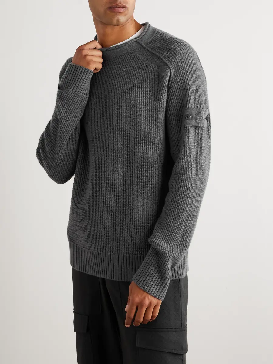 Stone Island GHOST Waffle-Knit Virgin Wool Sweater - Men | Thumbnail 3 Stone Island GHOST Waffle-Knit Virgin Wool Sweater - Men | Thumbnail 3