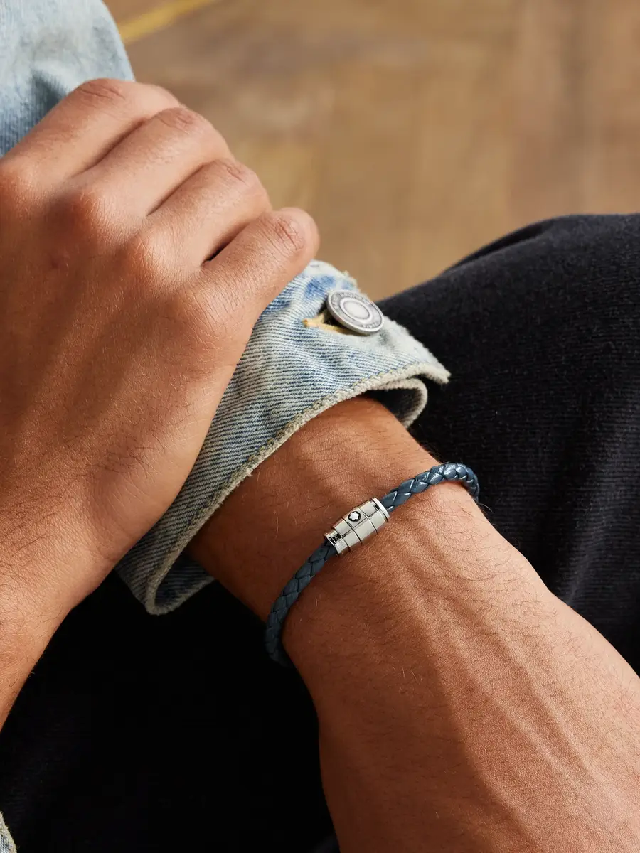 Montblanc Meisterstück 3-Ring Stainless Steel and Woven Leather Bracelet - Men | Thumbnail 2