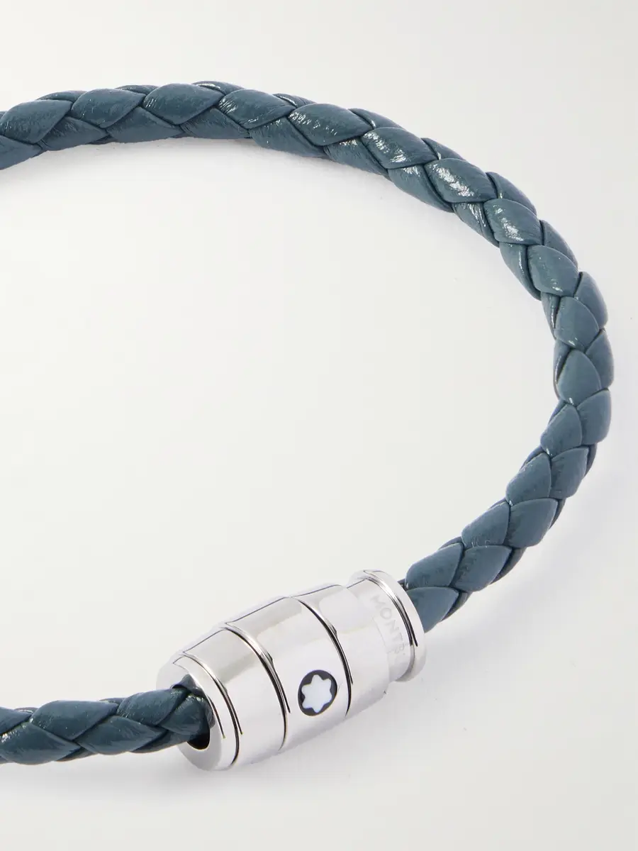 Montblanc Meisterstück 3-Ring Stainless Steel and Woven Leather Bracelet - Men | Thumbnail 4
