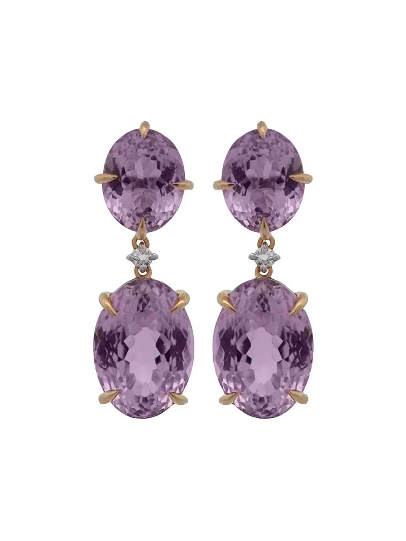 22.13cts Kunzite Diamond 18K Gold Earring 22.13cts Kunzite Diamond 18K Gold Earring