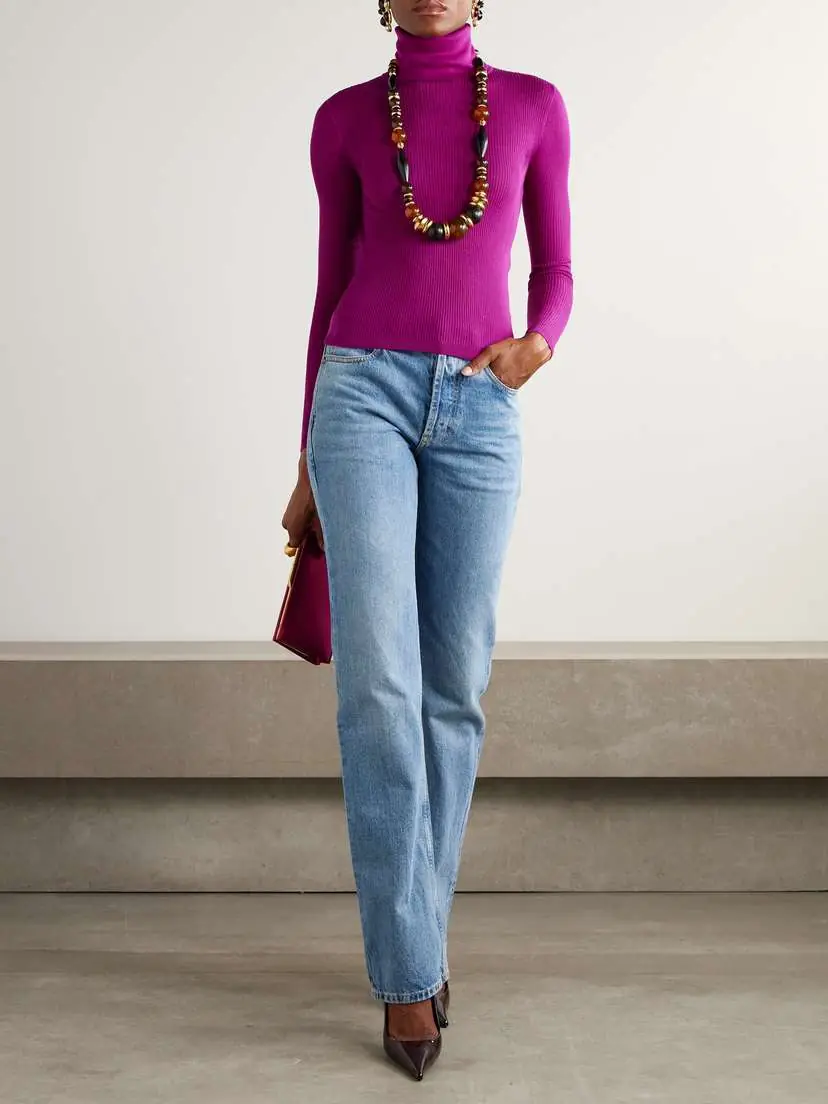 Saint Laurent Ribbed Wool, Cashmere And Silk-blend Turtleneck Sweater | Thumbnail 2