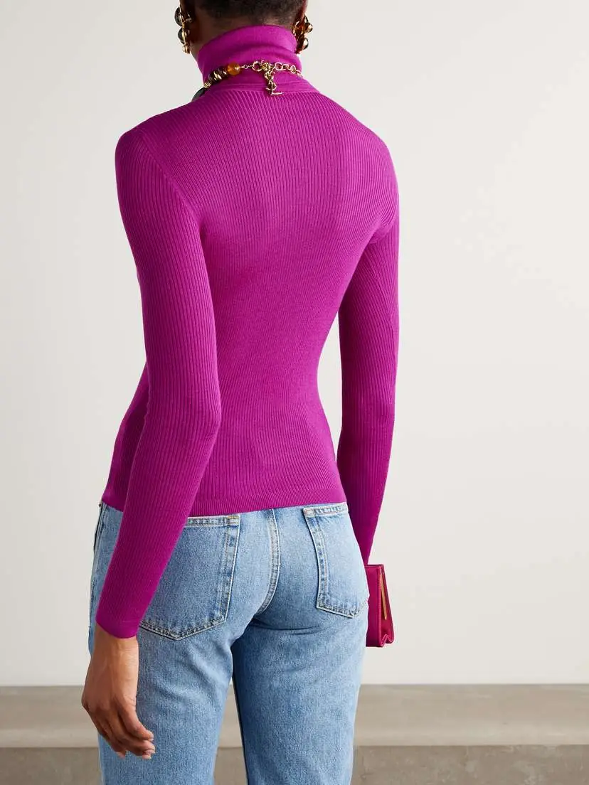 Saint Laurent Ribbed Wool, Cashmere And Silk-blend Turtleneck Sweater | Thumbnail 3