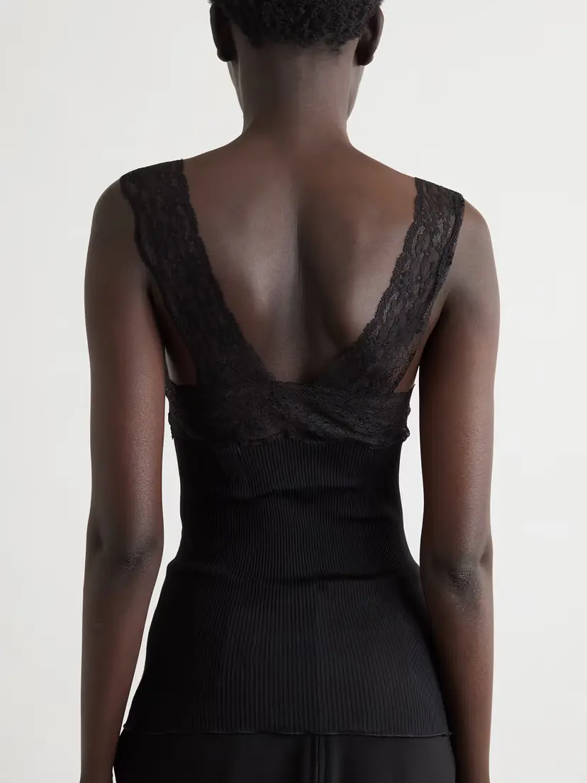 Saint Laurent Lace-trimmed Ribbed Silk Tank | Thumbnail 4