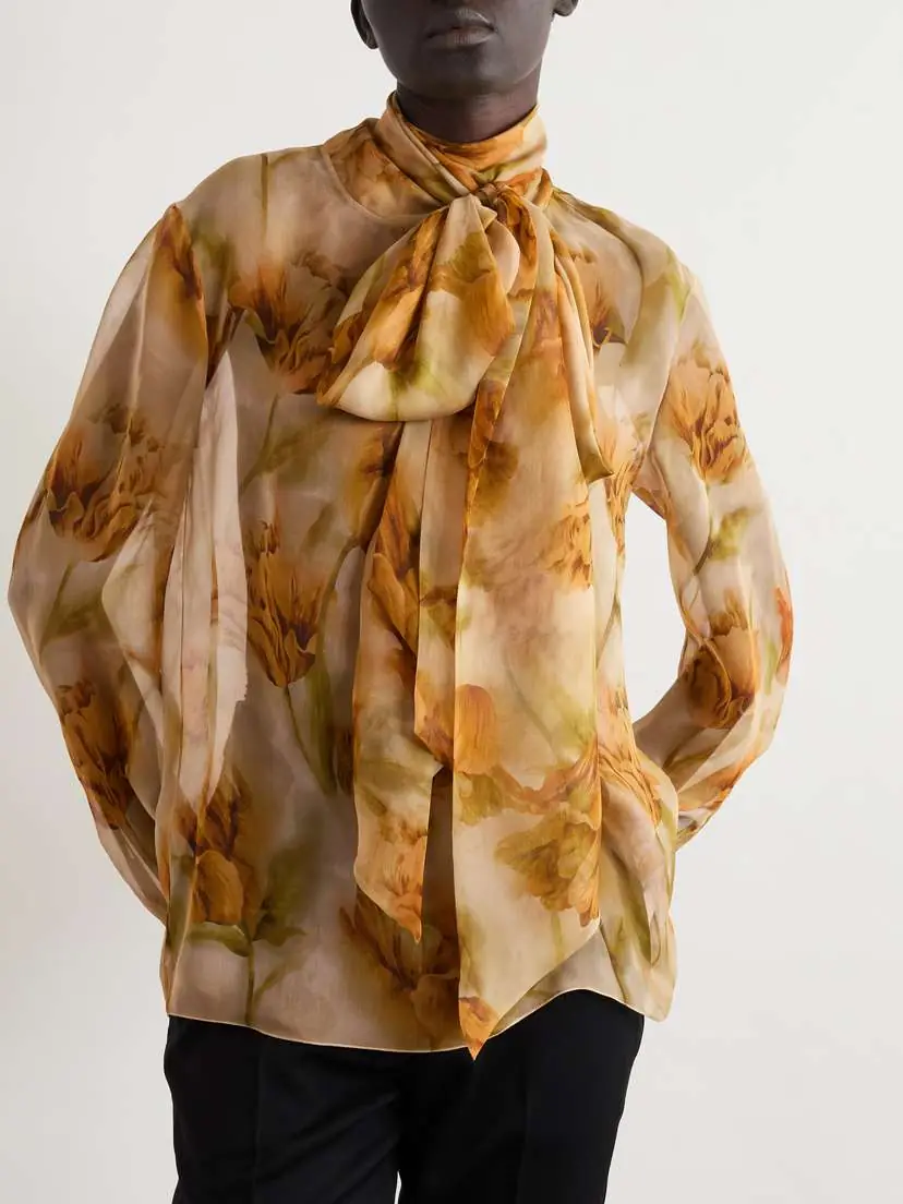Saint Laurent Pussy-bow Floral-print Silk-mousseline Blouse | Thumbnail 3