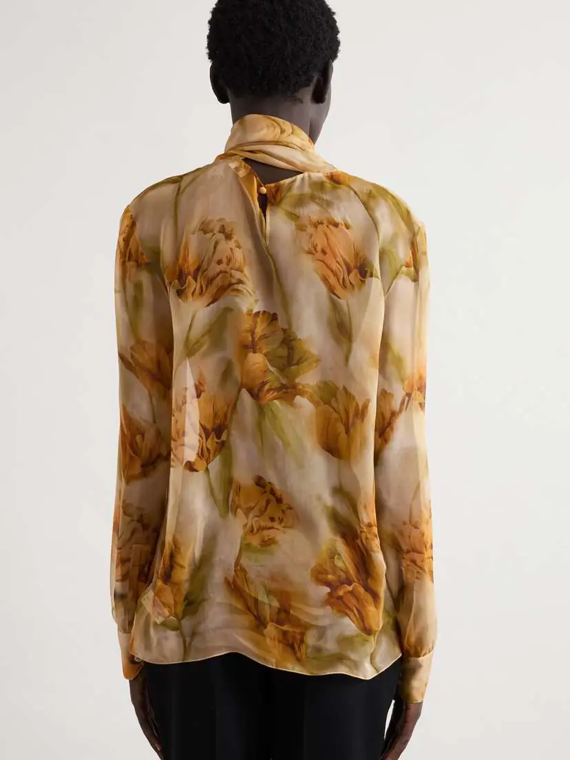 Saint Laurent Pussy-bow Floral-print Silk-mousseline Blouse | Thumbnail 4